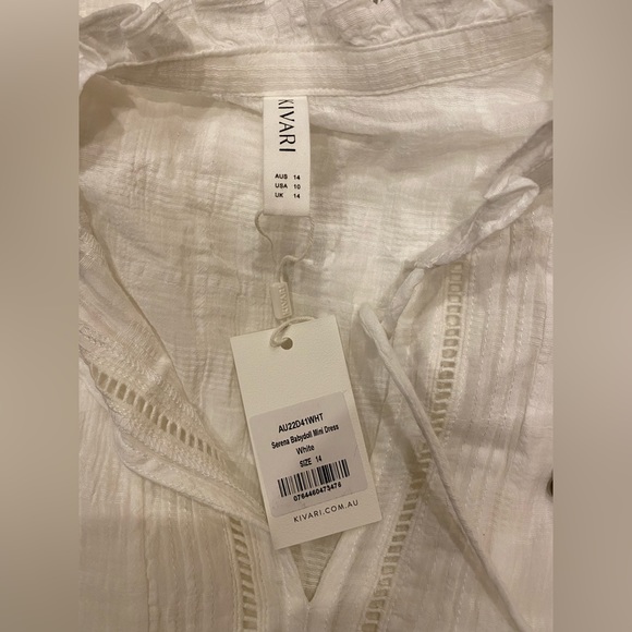 Kivari Serena Babydoll Mini Dress - White - size 10 US - NWT - Picture 12 of 16